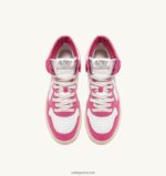 Autry γυναίκες δίχρωμα mid sneakers medalist σε δερμάτινο λευκό και fuxia 04FXF188 - Image 5