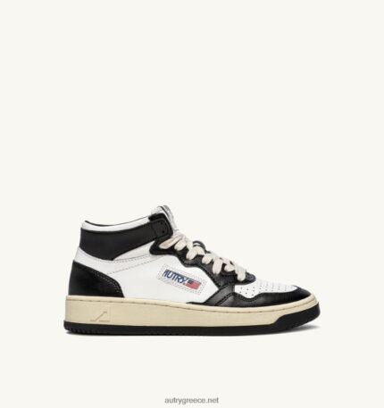 Autry γυναίκες δίχρωμα mid sneakers medalist σε δερμάτινο λευκό και μαύρο 04FXF187