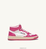 Autry γυναίκες δίχρωμα mid sneakers medalist σε δερμάτινο λευκό και fuxia 04FXF188