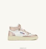 Autry γυναίκες δίχρωμα mid sneakers medalist σε δερμάτινο λευκό και μπρονζέ 04FXF191