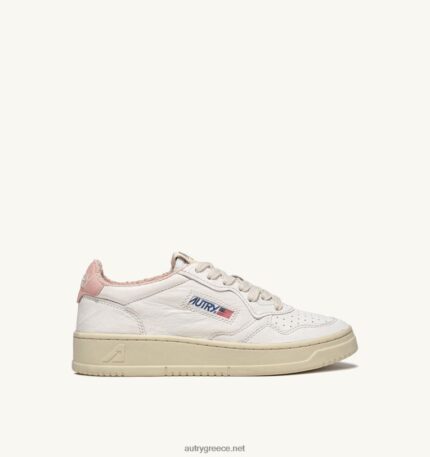 Autry γυναίκες Ολυμπιονίκης χαμηλό sneaker σε pelle morbida di capra e spugna bianco e πούδρα 04FXF223
