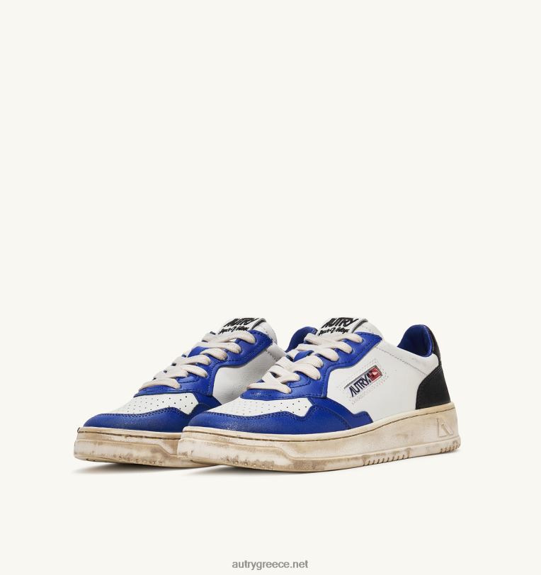 Autry γυναίκες σούπερ vintage χαμηλά sneakers σε δερμάτινο λευκό μπλε και μαύρο 04FXF200 - Image 2