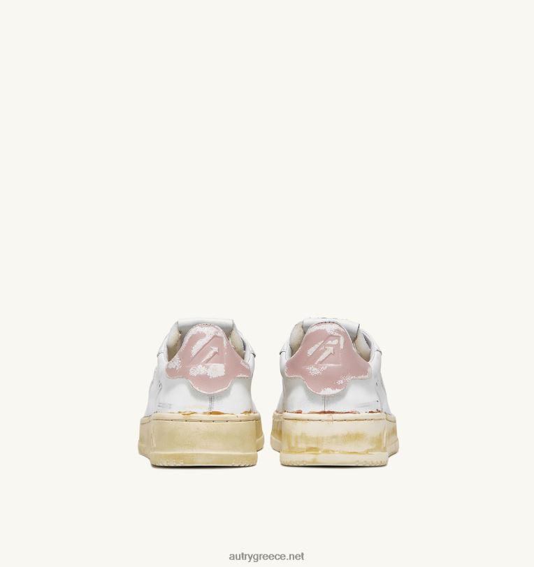 Autry γυναίκες Χαμηλά vintage sneakers ντάλας με φινίρισμα κόλλας σε λευκό δέρμα και ροζ πούδρα 04FXF262 - Image 3