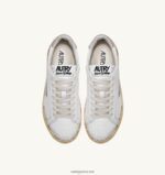 Autry γυναίκες Χαμηλά vintage sneakers ντάλας με φινίρισμα κόλλας σε λευκό δέρμα και ροζ πούδρα 04FXF262 - Image 5
