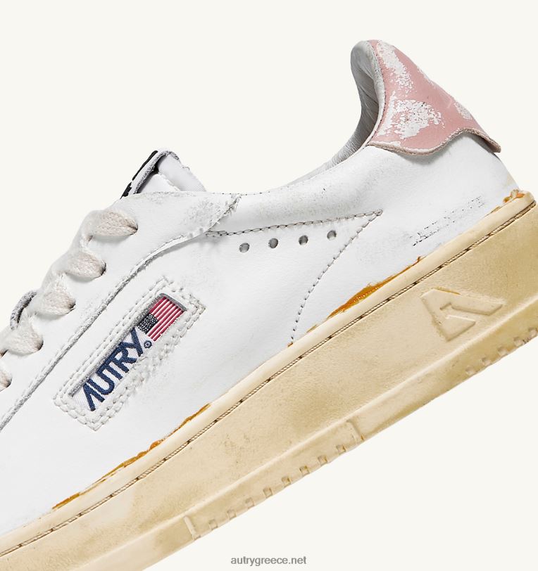 Autry γυναίκες Χαμηλά vintage sneakers ντάλας με φινίρισμα κόλλας σε λευκό δέρμα και ροζ πούδρα 04FXF262 - Image 6