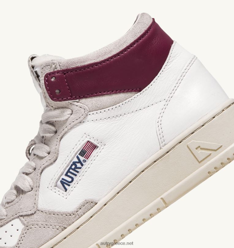 Autry γυναίκες medalist mid sneakers σε λευκό και μπορντό δέρμα κατσίκας και σουέτ 04FXF233 - Image 6