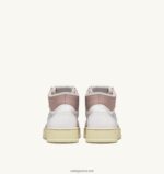 Autry γυναίκες medalist mid sneakers σε λευκό και ροζ δέρμα κατσίκας και σουέτ 04FXF231 - Image 3