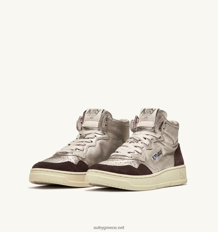 Autry γυναίκες medalist mid sneakers σε πλατινέ και καφέ δέρμα και σουέτ 04FXF235 - Image 2