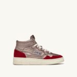 Autry γυναίκες medalist mid sneakers σε χάλκινο καφέ και κόκκινο δέρμα και σουέτ 04FXF234