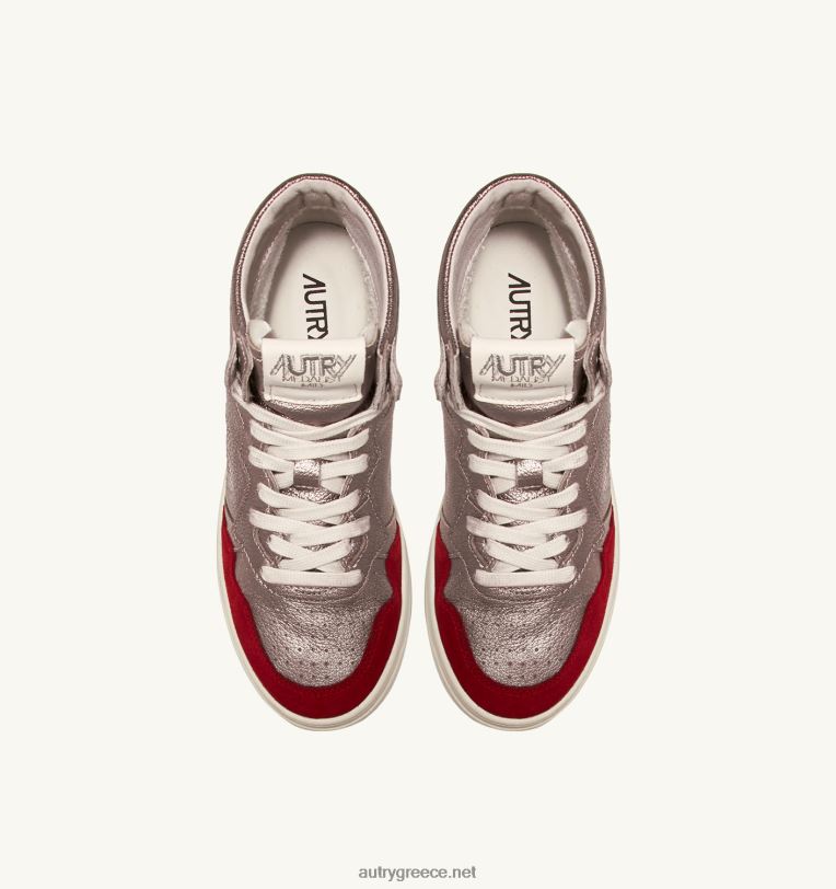 Autry γυναίκες medalist mid sneakers σε χάλκινο καφέ και κόκκινο δέρμα και σουέτ 04FXF234 - Image 5