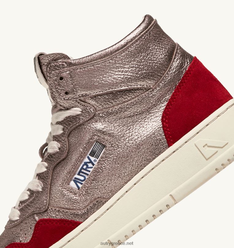 Autry γυναίκες medalist mid sneakers σε χάλκινο καφέ και κόκκινο δέρμα και σουέτ 04FXF234 - Image 6