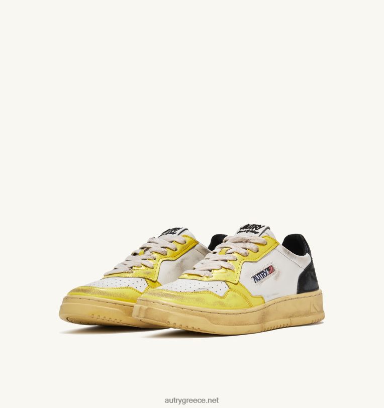 Autry γυναίκες super vintage χαμηλά sneakers σε δερμάτινο λευκό μαύρο και κίτρινο 04FXF202 - Image 2