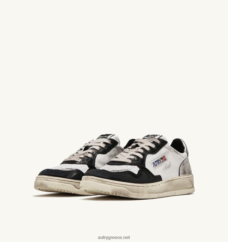 Autry γυναίκες super vintage χαμηλά sneakers σε δερμάτινο λευκό μαύρο και ασημί 04FXF201 - Image 2
