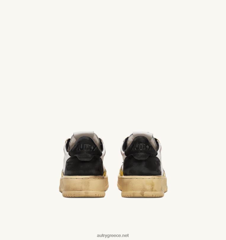 Autry γυναίκες super vintage χαμηλά sneakers σε δερμάτινο λευκό μαύρο και κίτρινο 04FXF202 - Image 3
