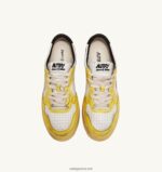 Autry γυναίκες super vintage χαμηλά sneakers σε δερμάτινο λευκό μαύρο και κίτρινο 04FXF202 - Image 5