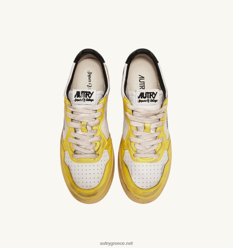 Autry γυναίκες super vintage χαμηλά sneakers σε δερμάτινο λευκό μαύρο και κίτρινο 04FXF202 - Image 5