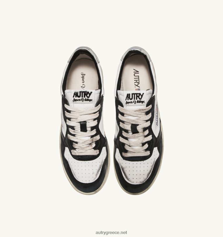 Autry γυναίκες super vintage χαμηλά sneakers σε δερμάτινο λευκό μαύρο και ασημί 04FXF201 - Image 5