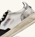 Autry γυναίκες super vintage χαμηλά sneakers σε δερμάτινο λευκό μαύρο και ασημί 04FXF201 - Image 6