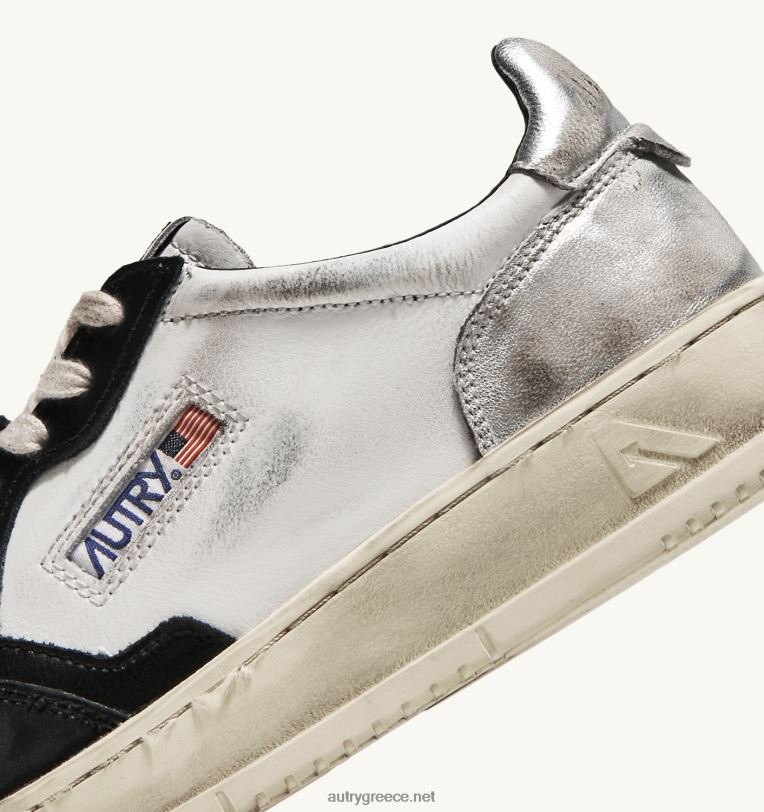 Autry γυναίκες super vintage χαμηλά sneakers σε δερμάτινο λευκό μαύρο και ασημί 04FXF201 - Image 6