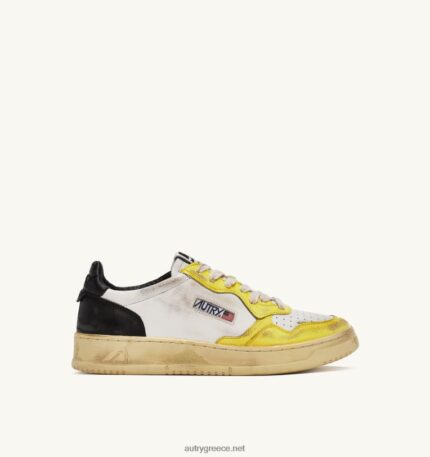Autry γυναίκες super vintage χαμηλά sneakers σε δερμάτινο λευκό μαύρο και κίτρινο 04FXF202