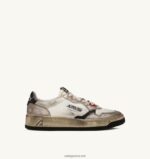 Autry γυναίκες super vintage χαμηλά sneakers σε διχτυωτό και σουέντ λευκό και oro 04FXF199
