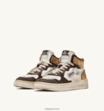 Autry γυναίκες super vintage mid sneakers σε δερμάτινο λευκό καφέ και μελί 04FXF205 - Image 2
