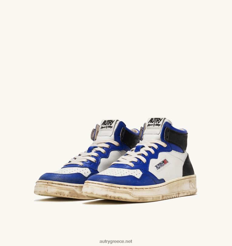 Autry γυναίκες super vintage mid sneakers σε δερμάτινο λευκό μπλε και μαύρο 04FXF203 - Image 2