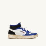 Autry γυναίκες super vintage mid sneakers σε δερμάτινο λευκό μπλε και μαύρο 04FXF203