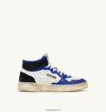 Autry γυναίκες super vintage mid sneakers σε δερμάτινο λευκό μπλε και μαύρο 04FXF203