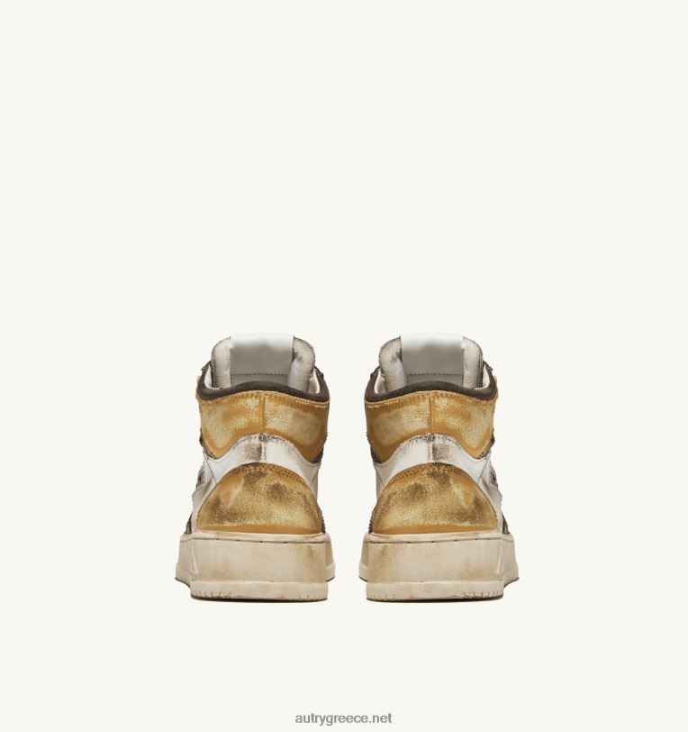 Autry γυναίκες super vintage mid sneakers σε δερμάτινο λευκό καφέ και μελί 04FXF205 - Image 3