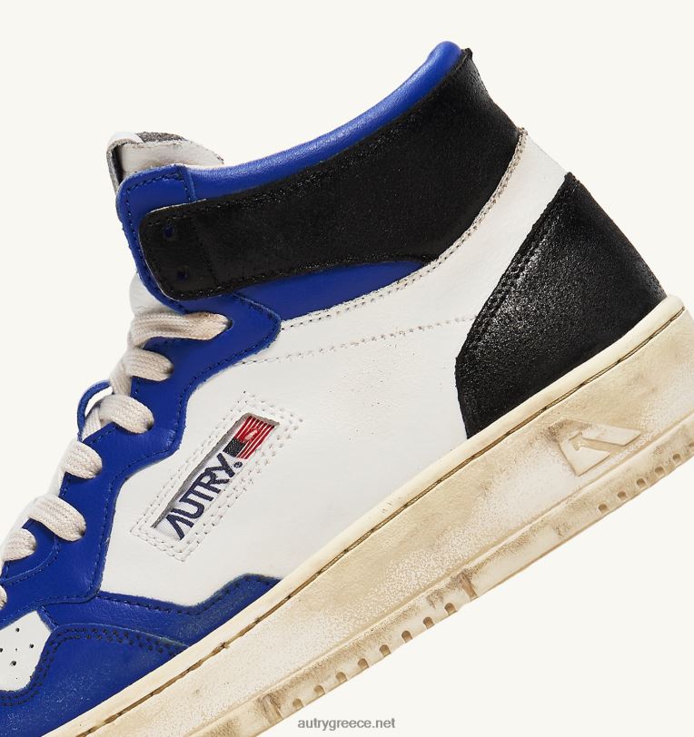 Autry γυναίκες super vintage mid sneakers σε δερμάτινο λευκό μπλε και μαύρο 04FXF203 - Image 6