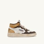 Autry γυναίκες super vintage mid sneakers σε δερμάτινο λευκό καφέ και μελί 04FXF205